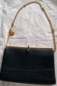 Pierre Cardin black leather shoulder bag, with gold metal strap. - Picture 1 of 5