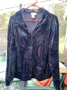 Coldwater Creek Floral Velvet Jacket Blazer Blue And Gold Embroidered NEW - Picture 1 of 8