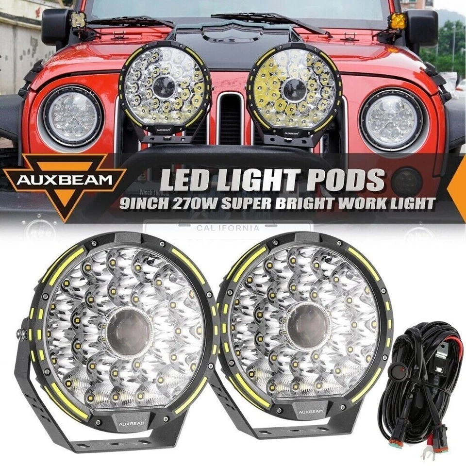 AUXBEAM Pair 9" 360-PRO LED Lights Bar Driving Pods for Dodge Ram Pickup Truck - Image 1 of 4