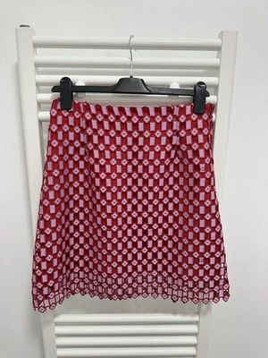 Sandro Paris Vivot Geometric Openwork Lace Skirt In Red Size 3 UK Size 12 - Image 1 of 4