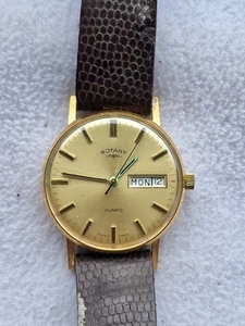 Vintage Rotary Swiss Made Day Date Gold ESA 944 Quartz Men Watch -SPARES/ REPAIR - Picture 1 of 11