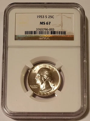 1953 S Washington Quarter MS67 NGC - Image 1 of 4