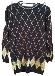 Vtg Koret Sweater Womens Size M Black and Gold Pullover Metallic Argyle Holiday - Picture 1 of 6