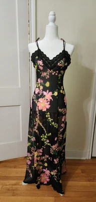 Maxi Camisón Largo Olga Vintage Negro Floral Encaje Transparente Años 70 Talla Mediana Foto 1 de 4