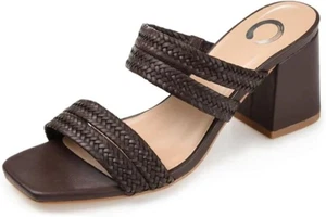Journee Collection Women's Natia Wide Open Square Heel Pump, Brown Size 8.5M - Picture 1 of 4