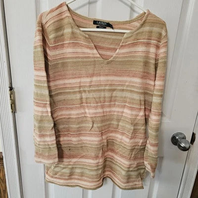 Suéter Denim Ralph Lauren Talla L Multicolor Rayas Y2k Preppy Mezcla de Lino Foto 1 de 4