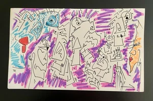 Modern Psychedelic Abstract Cubism Graffiti Art Painting Cartoon Illustration - Picture 1 of 3