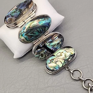 Vintage Abalone Panel Armband 925 Sterling Silber Lünette oval klobig 7,25" LESEN - Bild 1 von 23