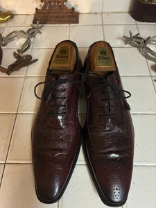 Mezlan WING TIP BURGUNDY GENUINE Ostrich LEG LACE UP BUSINESS Dress SHOES 10.5 M - Picture 1 of 13