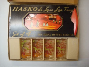 Hasko Serving Tray Federal Glass Tumbler Pagoda Japan Geisha Romance Bonsai Vtg - Picture 1 of 12