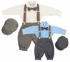 Baby Toddler Beige Blue Houndstooth Knickers Vintage Set Outfit Wedding Easter 