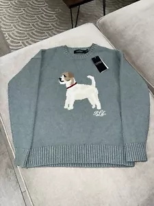 Ralph Lauren Aydin Terrier Intarsia Knit Jumper Light Teal S - Picture 1 of 4