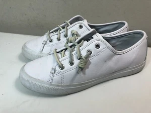 Sperry Topsider White Leather Slip-on Sneakers Leather Lacep-up Women's Size 7.5 - Picture 1 of 12
