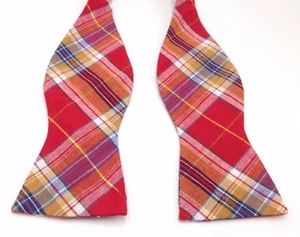 $90 Countess Mara Mens Red Yellow Cotton Plaid Bow Tie Classic Adjustable Bowtie - Picture 1 of 4
