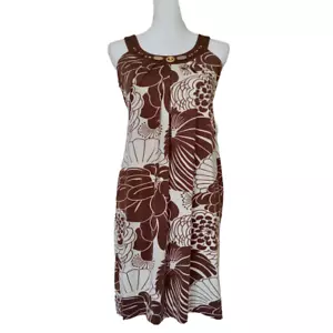 VTG 1990s Jonathan Martin Bodycon Dress Sz 6P Brown Floral Embellished Neckline - Picture 1 of 9