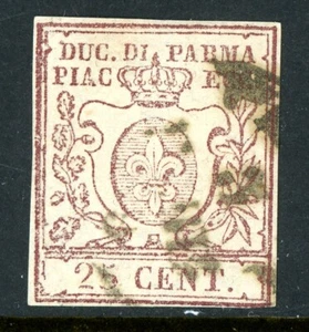 Italy 1857 Parma 25¢ Red Brown Scott #10 VFU T739 ⭐⭐⭐⭐ - Picture 1 of 6
