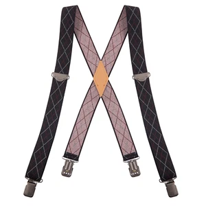Buyless Fashion Suspenders Men - 48" Adjustable 1 1/4" X Back Black Clips - Picture 1 of 119