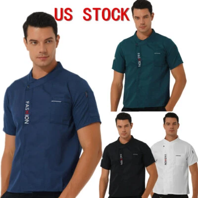 Mens Chef Jacket Coat Kitchen Restaurant Cooker Short Sleeve Workwear Uniform - Image 1 of 2