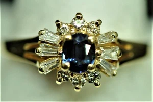 Anillo para mujer vintage de diamantes y zafiro hecho a mano de oro 14k talla 6 RARO - Imagen 1 de 7