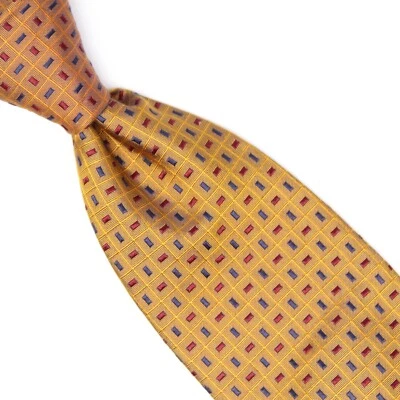 Dormeuil Mens Silk Necktie Orange Gold Blue Red Check Weave Woven Tie Faded - Image 1 of 4