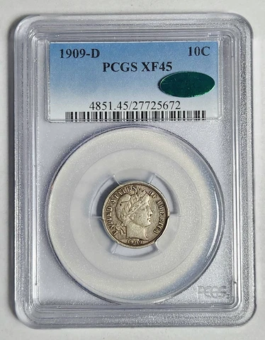 1909 D Barber Dime PCGS XF-45 CAC Cover