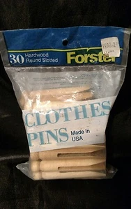 30 Hardwood Round Head Round Slotted Clothespins FORSTER Collectible Vintage NEW - Picture 1 of 1