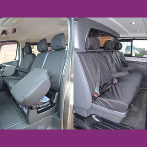 Fiat Talento Crew 2016+ Fundas de asiento delanteras impermeables (con almacenamiento) + traseras negras - Imagen 1 de 6
