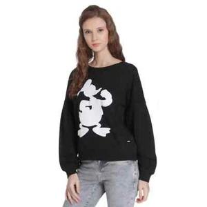 Only Disney Donald Duck womens Medium sweatshirt crewneck pullover black lace up - Picture 1 of 7