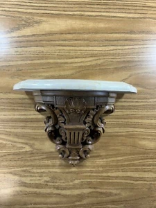 Vintage Syroco Wall Shelf Faux Marble Top Ornate Wood Finish 3534 USA 11”x6”x8” - Picture 1 of 9
