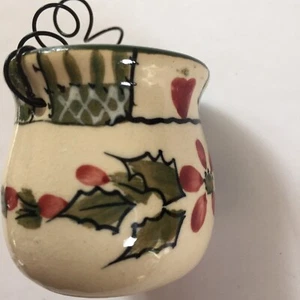 MINI MERRY CHRISTMAS CANDLE DECORATION CERAMIC POT METAL HANGER ONE AND HAL INCH - Picture 1 of 7