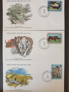 stamps WWF FDC Central Africa 1978 Crocodile Rhino Leopard - Picture 1 of 2