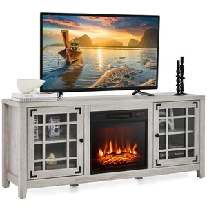 58" Fireplace TV Stand Vivid 3D Flame Effects & Adjustable Shelves - Picture 1 of 10