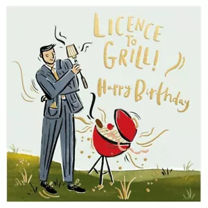 Tarjeta de cumpleaños de lujo con licencia para barbacoa - tarjeta detallada de papel de aluminio dorado para él - Imagen 1 de 1