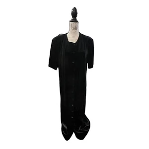 Amanda Smith Velvet Velour Midi Dress Black Button Front Size 18W Soft 80s VTG - Picture 1 of 10
