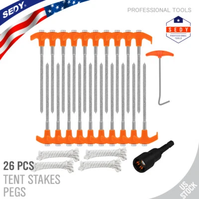 26pc TWISTED Tent Stakes Camping Outdoor Pegs Steel Heavy Duty Metal Nail - Image 1 of 4