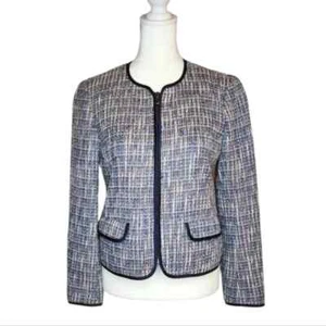 J Crew Cropped Zip Front Navy Tweed Blazer Size 0 - Picture 1 of 7