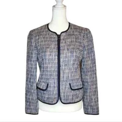 J Crew Cropped Zip Front Navy Tweed Blazer Size 0 - Image 1 of 4