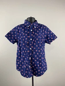 Crewcuts Boy Button Down Collared Shirt Navy With Red Stars Size 4-5, July 4 - Picture 1 of 5