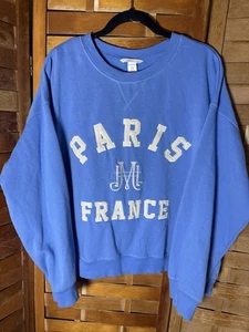 HM 2X 56” Around L 25” Blue Sky Paris Fun France Sweatshirt Comfort Comfort Warm - Picture 1 of 5