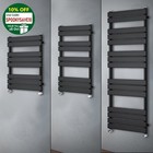 Black Designer Flat Panel Heated Towel Rail Radiator Bathroom Warmer Valves