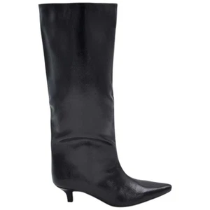 Stivali slouchy in vinile nero effetto wrap a punta con Tacco Basso stiletto gam - Foto 1 di 9