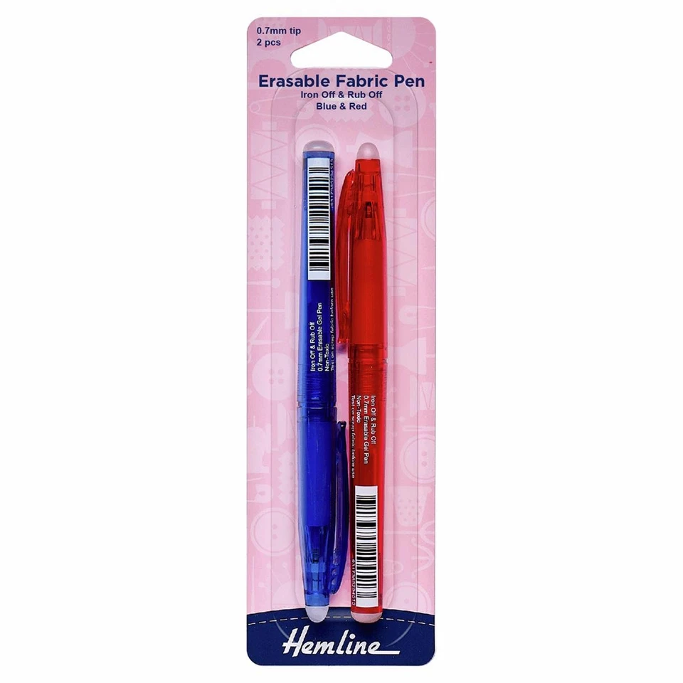 Hemline Erasable Fabric Marker Pens - Blue/Red with Erasers - Quilting - Image 1 of 1
