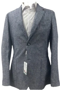 Chaqueta Hombre Lino Made IN Italy Azul Vaqueros 46 48 50 52 54 56 58 Bolsillo - Imagen 1 de 12