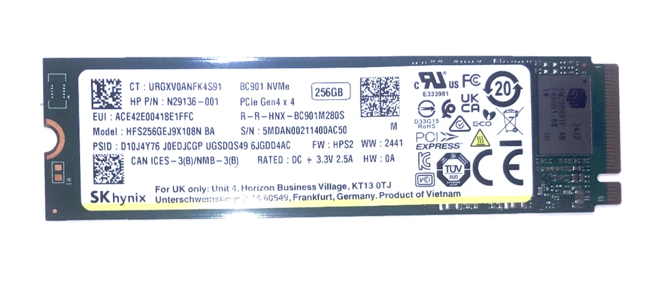SK Hynix 256GB SSD 2280 M.2 intern PCIe 4.0 x4 NVMe für Notebook/Laptop/PC/Mac