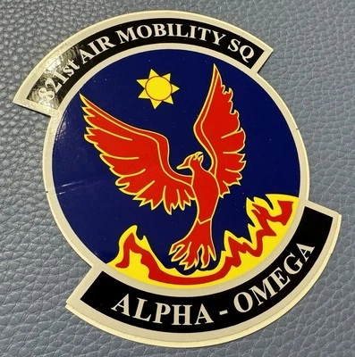 821st Air Mobility Squadron PEGATINA Vintage Alpha Omega Pegatina Brillante Militar Foto 1 de 4