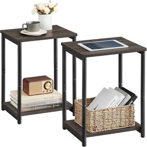 Set of 2 Side Tables Small End Tables Nightstand Living Room Bedroom Chestnut - Picture 1 of 11