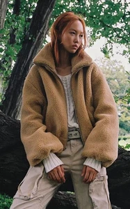 FREE PEOPLE Get Cozy Teddy Jacket in Camel Tan Size Large BNWT RRP £158 - Picture 1 of 6