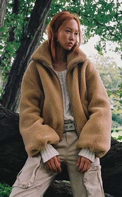 FREE PEOPLE Get Cozy Teddy Jacket in Camel Tan Size Large BNWT RRP £158 - Image 1 of 4
