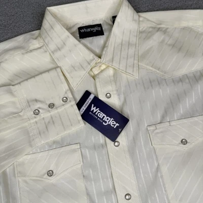Wrangler Western Shirt Mens 2XLT Cream Pearl Snap Striped Long Sleeve Cowboy NWT - Image 1 of 4