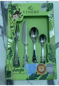 Juego de cubiertos para niños Viners Jungle de 4 piezas caja de regalo nuevo entrega gratuita en el Reino Unido - Imagen 1 de 2